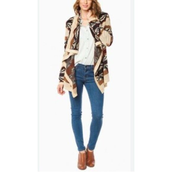 Anthropologie Skies Are Blue Cardigan Sweater M Medium Burgundy Black Cream + - Picture 1 of 9